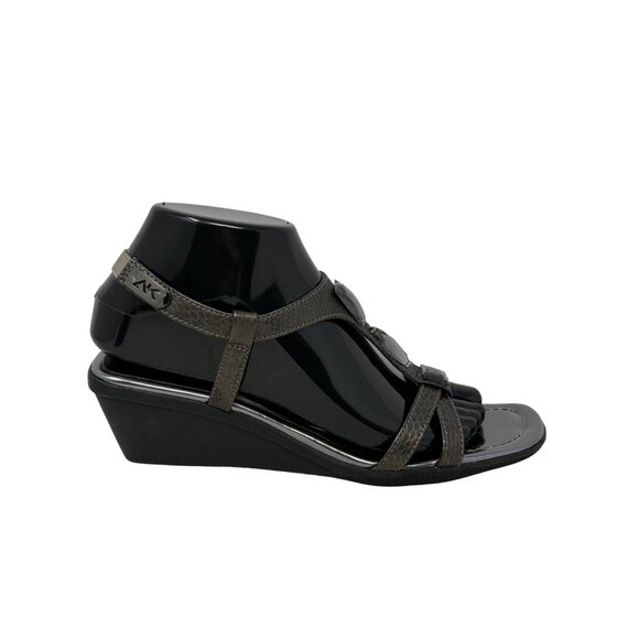 Anne Klein Makala Pewter Gray Wedge Sandals 7M Jewel Accents Ankle Strap - READ - Picture 7 of 15